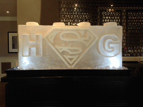 Lego block with Supoerman logo Ice Sculpture from Passion for Ice